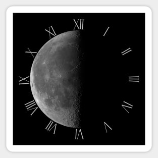 Waning crescent moon on black sky clock Sticker